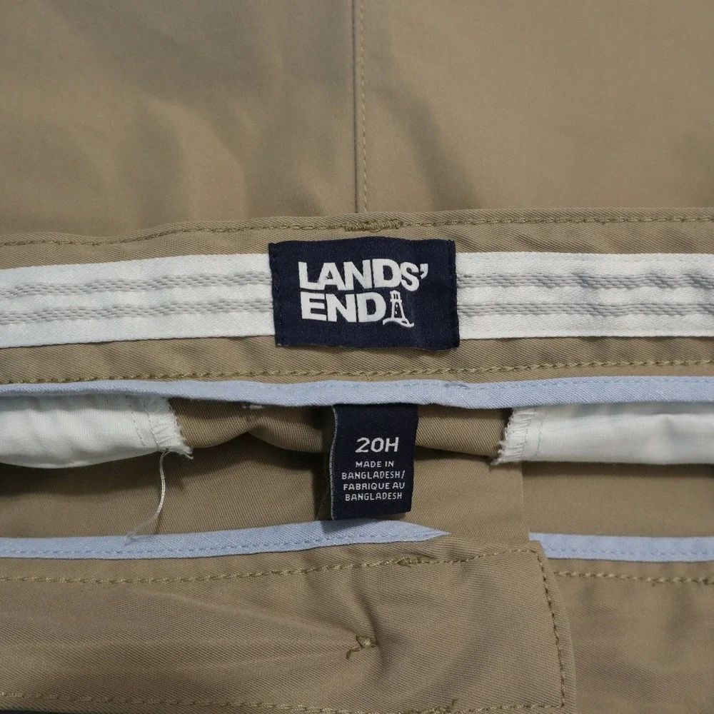Lands End Performance Comfort Waist Dress Pants Boy 20H Khaki Flat Front Stretch